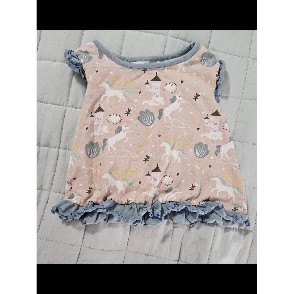 JanieMarie Pink Unicorn Top with Carters Light Blue Ruffle Bloomers - Picture 2 of 6